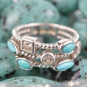VTG Joseph Esposito ESPO 925 Sterling Silver Turquoise CZ Stacked Band Ring 7.75